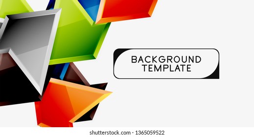 Bright colorful triangular poly 3d composition, vector abstract geometric background, minimal design, polygonal futuristic poster