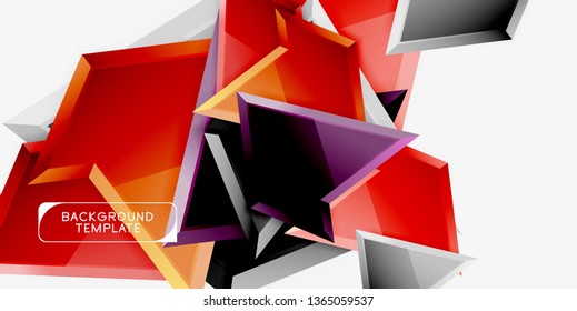 Bright colorful triangular poly 3d composition, vector abstract geometric background, minimal design, polygonal futuristic poster