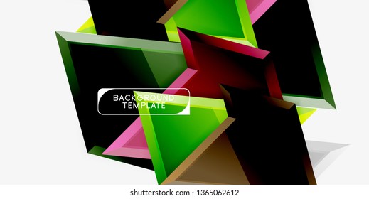 Bright colorful triangular poly 3d composition, vector abstract geometric background, minimal design, polygonal futuristic poster