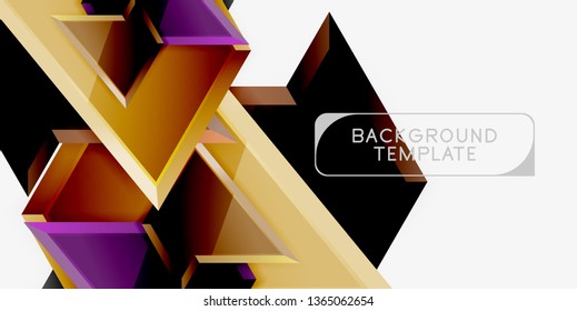 Bright colorful triangular poly 3d composition, vector abstract geometric background, minimal design, polygonal futuristic poster