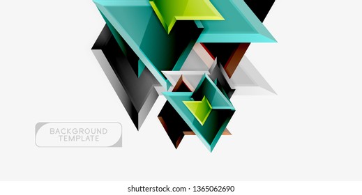 Bright colorful triangular poly 3d composition, vector abstract geometric background, minimal design, polygonal futuristic poster