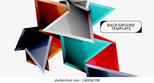 Bright colorful triangular poly 3d composition, vector abstract geometric background, minimal design, polygonal futuristic poster