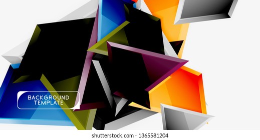 Bright colorful triangular poly 3d composition, vector abstract geometric background, minimal design, polygonal futuristic poster