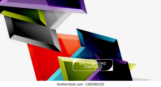 Bright colorful triangular poly 3d composition, vector abstract geometric background, minimal design, polygonal futuristic poster