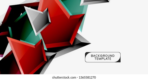 Bright colorful triangular poly 3d composition, vector abstract geometric background, minimal design, polygonal futuristic poster