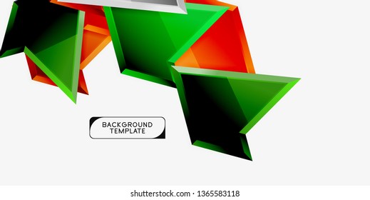 Bright colorful triangular poly 3d composition, vector abstract geometric background, minimal design, polygonal futuristic poster