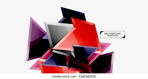 Bright colorful triangular poly 3d composition, vector abstract geometric background, minimal design, polygonal futuristic poster