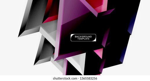 Bright colorful triangular poly 3d composition, vector abstract geometric background, minimal design, polygonal futuristic poster