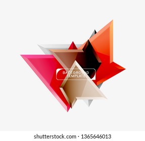 Bright colorful triangular poly 3d composition, vector abstract geometric background, minimal design, polygonal futuristic poster