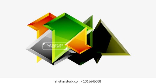 Bright colorful triangular poly 3d composition, vector abstract geometric background, minimal design, polygonal futuristic poster