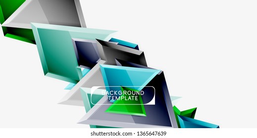 Composición 3d de poli triangular brillante, fondo geométrico abstracto vectorial, diseño mínimo, póster futurista poligonal