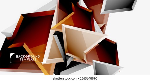 Bright colorful triangular poly 3d composition, vector abstract geometric background, minimal design, polygonal futuristic poster