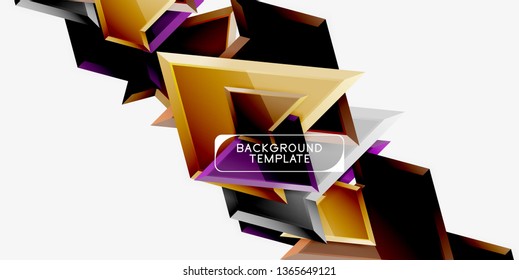 Bright colorful triangular poly 3d composition, vector abstract geometric background, minimal design, polygonal futuristic poster
