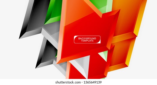 Bright colorful triangular poly 3d composition, vector abstract geometric background, minimal design, polygonal futuristic poster