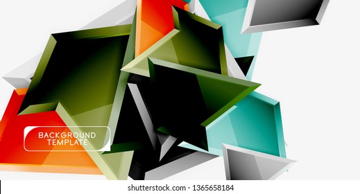 Bright colorful triangular poly 3d composition, vector abstract geometric background, minimal design, polygonal futuristic poster