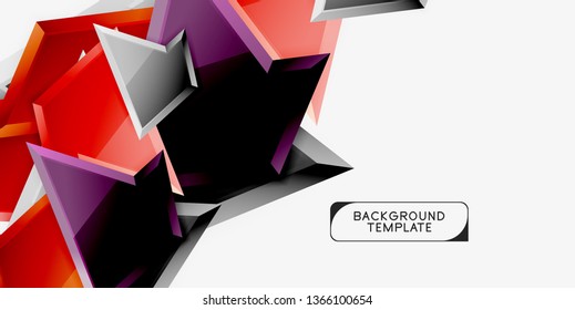 Bright colorful triangular poly 3d composition, vector abstract geometric background, minimal design, polygonal futuristic poster
