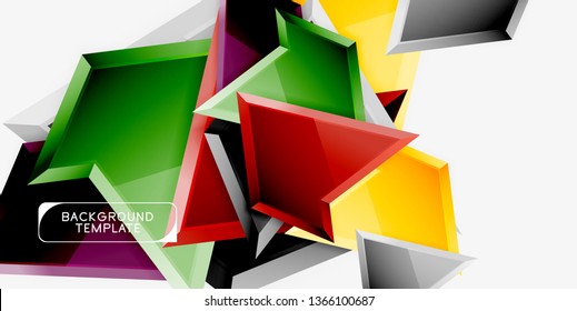 Bright colorful triangular poly 3d composition, vector abstract geometric background, minimal design, polygonal futuristic poster