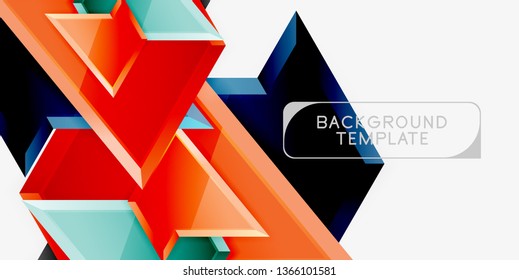 Bright colorful triangular poly 3d composition, vector abstract geometric background, minimal design, polygonal futuristic poster