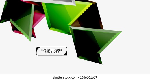 Bright colorful triangular poly 3d composition, vector abstract geometric background, minimal design, polygonal futuristic poster