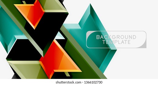 Bright colorful triangular poly 3d composition, vector abstract geometric background, minimal design, polygonal futuristic poster