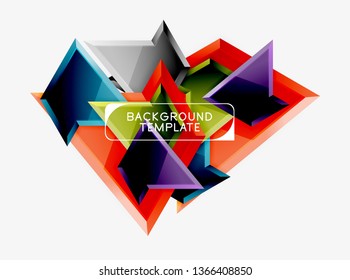 Bright colorful triangular poly 3d composition, vector abstract geometric background, minimal design, polygonal futuristic poster