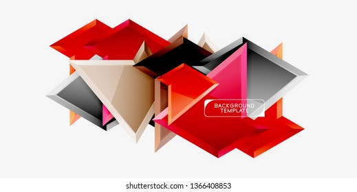 Bright colorful triangular poly 3d composition, vector abstract geometric background, minimal design, polygonal futuristic poster