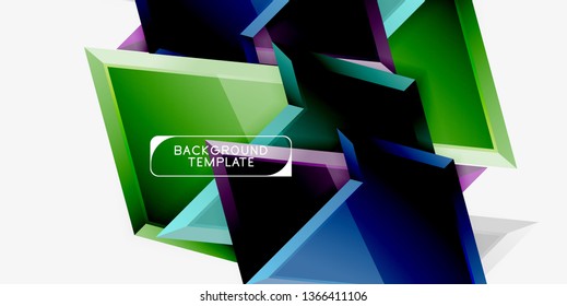 Bright colorful triangular poly 3d composition, vector abstract geometric background, minimal design, polygonal futuristic poster