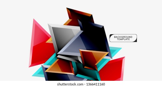 Bright colorful triangular poly 3d composition, vector abstract geometric background, minimal design, polygonal futuristic poster