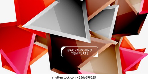 Bright colorful triangular poly 3d composition, vector abstract geometric background, minimal design, polygonal futuristic poster