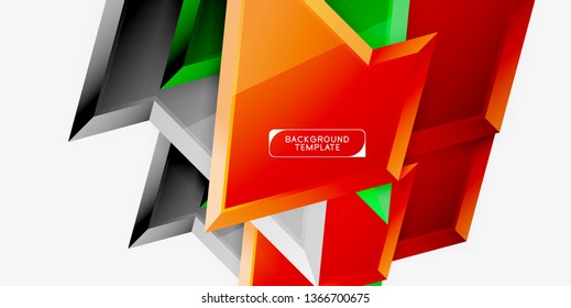 Bright colorful triangular poly 3d composition, vector abstract geometric background, minimal design, polygonal futuristic poster