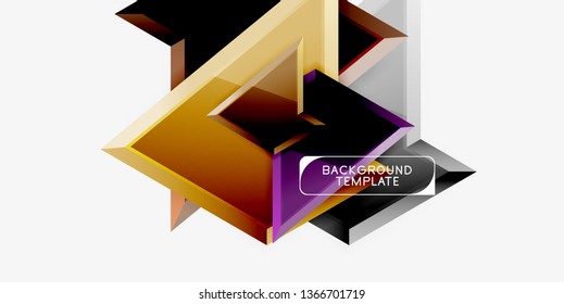 Bright colorful triangular poly 3d composition, vector abstract geometric background, minimal design, polygonal futuristic poster
