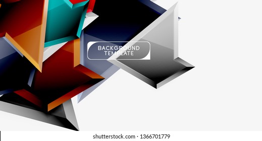 Bright colorful triangular poly 3d composition, vector abstract geometric background, minimal design, polygonal futuristic poster