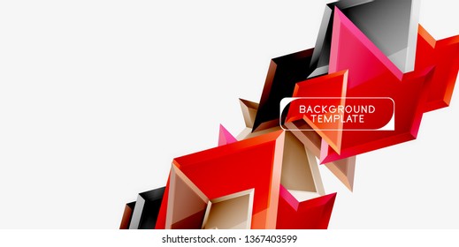 Bright colorful triangular poly 3d composition, vector abstract geometric background, minimal design, polygonal futuristic poster