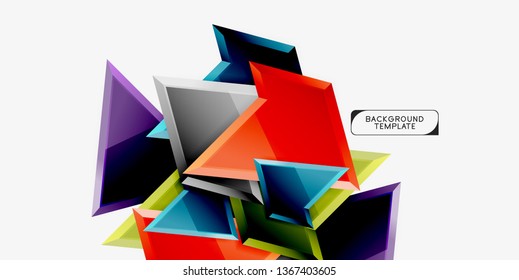 Bright colorful triangular poly 3d composition, vector abstract geometric background, minimal design, polygonal futuristic poster