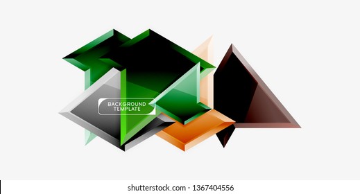 Bright colorful triangular poly 3d composition, vector abstract geometric background, minimal design, polygonal futuristic poster