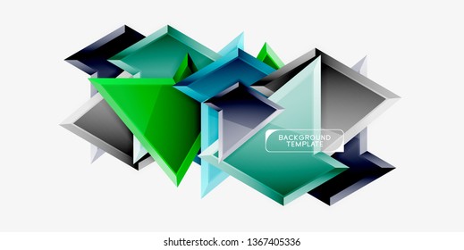 Bright colorful triangular poly 3d composition, vector abstract geometric background, minimal design, polygonal futuristic poster