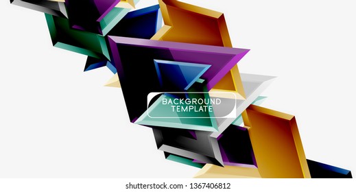 Bright colorful triangular poly 3d composition, vector abstract geometric background, minimal design, polygonal futuristic poster