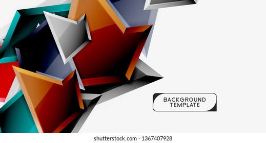 Bright colorful triangular poly 3d composition, vector abstract geometric background, minimal design, polygonal futuristic poster