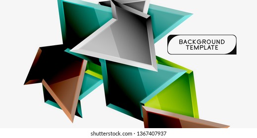 Bright colorful triangular poly 3d composition, vector abstract geometric background, minimal design, polygonal futuristic poster