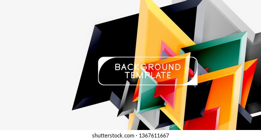 Bright colorful triangular poly 3d composition, vector abstract geometric background, minimal design, polygonal futuristic poster