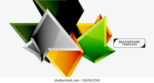Bright colorful triangular poly 3d composition, vector abstract geometric background, minimal design, polygonal futuristic poster