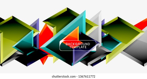 Bright colorful triangular poly 3d composition, vector abstract geometric background, minimal design, polygonal futuristic poster