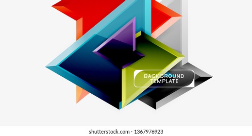 Bright colorful triangular poly 3d composition, vector abstract geometric background, minimal design, polygonal futuristic poster