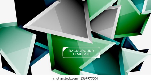 Bright colorful triangular poly 3d composition, vector abstract geometric background, minimal design, polygonal futuristic poster