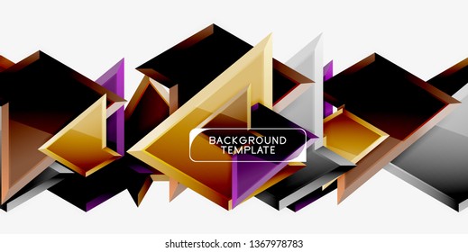 Bright colorful triangular poly 3d composition, vector abstract geometric background, minimal design, polygonal futuristic poster