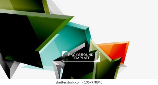 Bright colorful triangular poly 3d composition, vector abstract geometric background, minimal design, polygonal futuristic poster