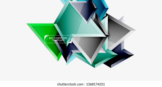 Bright colorful triangular poly 3d composition, vector abstract geometric background, minimal design, polygonal futuristic poster