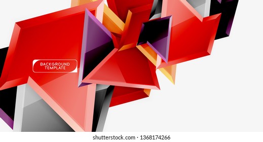 Bright colorful triangular poly 3d composition, vector abstract geometric background, minimal design, polygonal futuristic poster