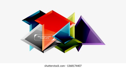 Bright colorful triangular poly 3d composition, vector abstract geometric background, minimal design, polygonal futuristic poster