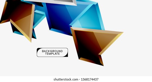 Bright colorful triangular poly 3d composition, vector abstract geometric background, minimal design, polygonal futuristic poster